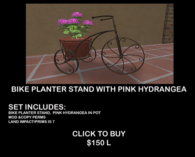 BIKE PLANT STAND WITH PINK HYDRANGEA BOXED