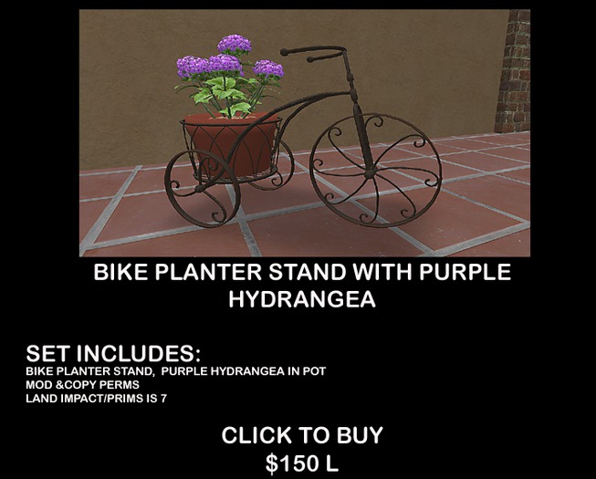 Pretty Bike Planter Stand With Purple Hydrangea