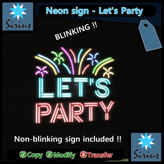 Neon Sign - Let's Party - Blinking and Non-blinking