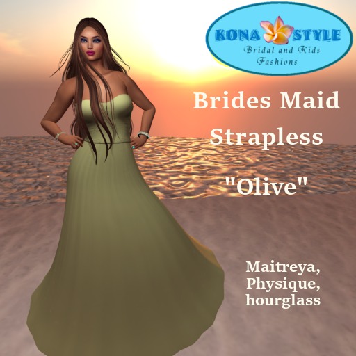 OLIVE HAWAIIAN BRIDES MAID STRAPLESS GOWN