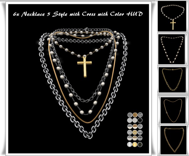 6x Necklace 5 Style with Cross with Color HUD