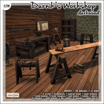 Second Life Marketplace - [V/W] Workshop Table Accessorized - Dark ...