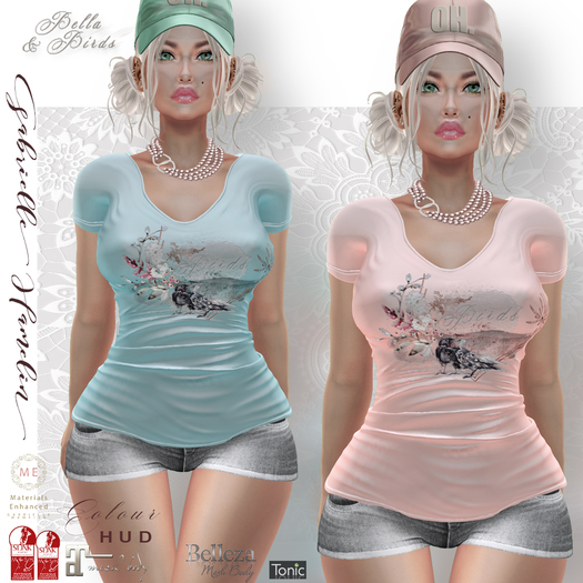 ♥.::GH::.♥ Bella & Birds TShirt Duo - Coloured Buttons