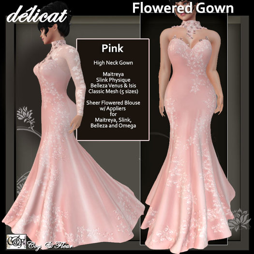 C&F delicat gown w Mesh Body Sizes - Pale Pink
