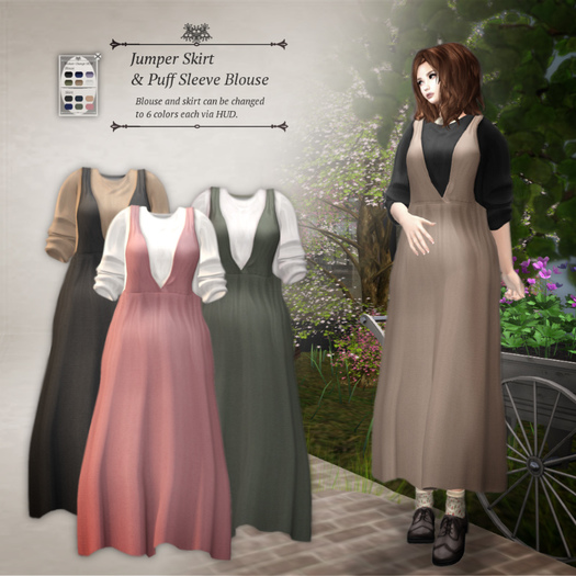 S@BBiA::Jumper Skirt & Puff Sleeve Blouse