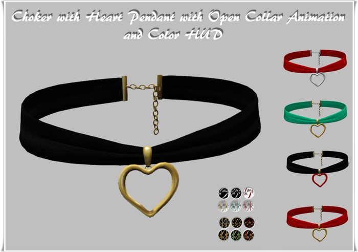 Choker with Heart Pendant with Open Colar Animation& Color HUD