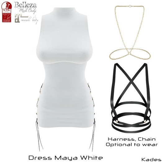 Dress Maya White with Harness and Chain 