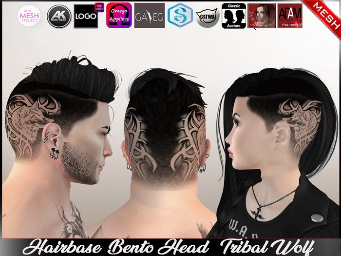 Unisex HairBase Tattoo Bento Head - Tribal Wolf