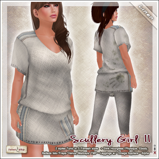 [V/W] Scullery Girl II Linen - Medieval fantasy rough tunic (Fitmesh + Slink, TMP, Belleza...) & leggings w/ Omega app
