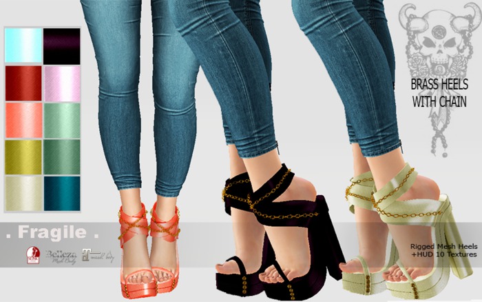 .Fragile. Brass Heels with Chain 10 colors (add me)