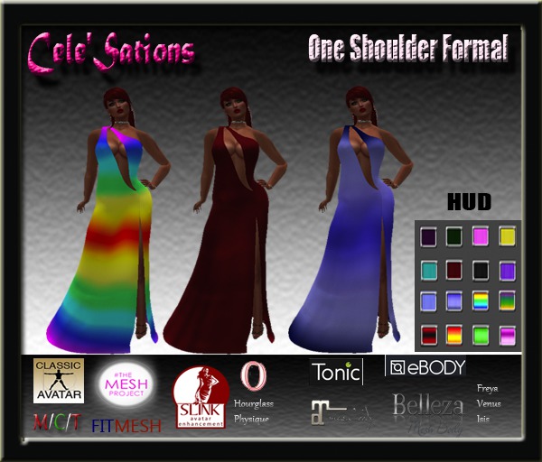 [CS] One Shoulder Formal Dress 16 Texture change HUD ( Maitreya Slink TMP Belleza FitMesh Classic Tonic Ocacin Ebody )