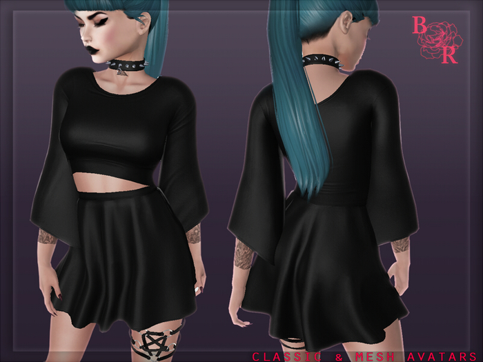 .:BLACK ROSE:. Witchy Cut-Out Flare Dress