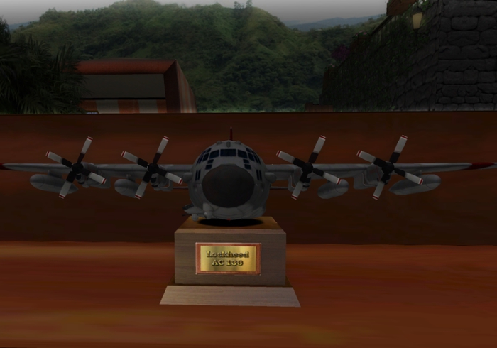 Lockheed AC 130 model on stand