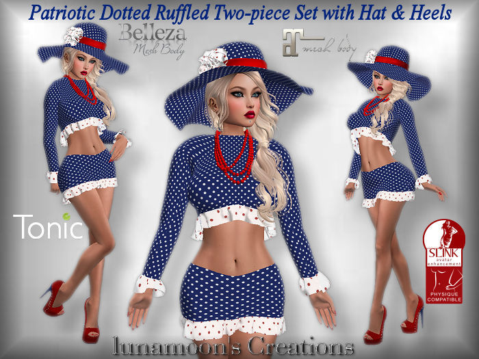 Patriotic Dotted Ruffled Two-Piece Set w/Hat & Heels
