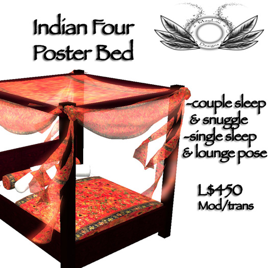 Four poster bed with Indian silk canopy