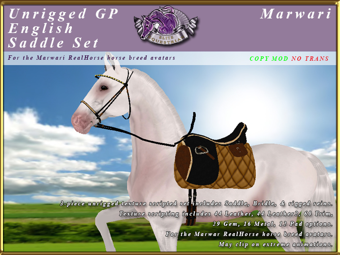 *E* Unrigged GP English Saddle Set  [BOXED] RH Marwari