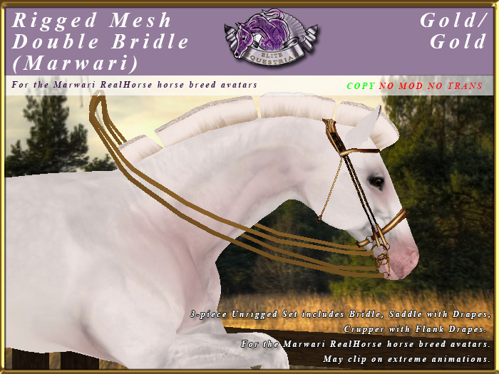 *E* Rigged Double Bridle [BOXED] RH Marwari gold/Gold
