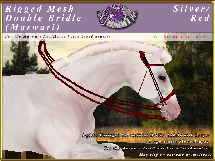 *E* Rigged Double Bridle [BOXED] RH Marwari silver/Red