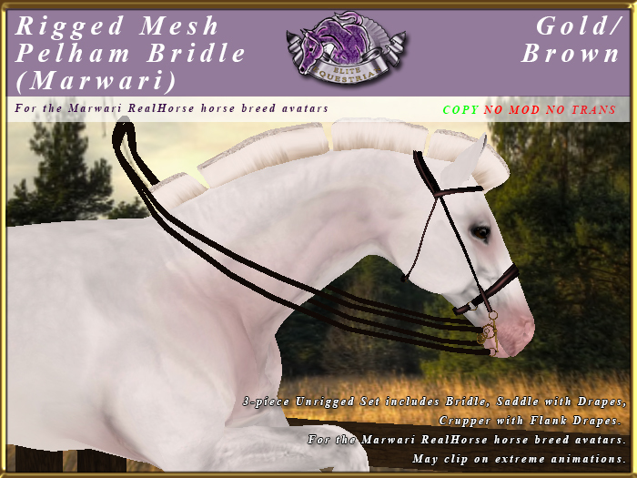*E* Rigged Snaffle Bridle [BOXED] RH Marwari gold/Brown