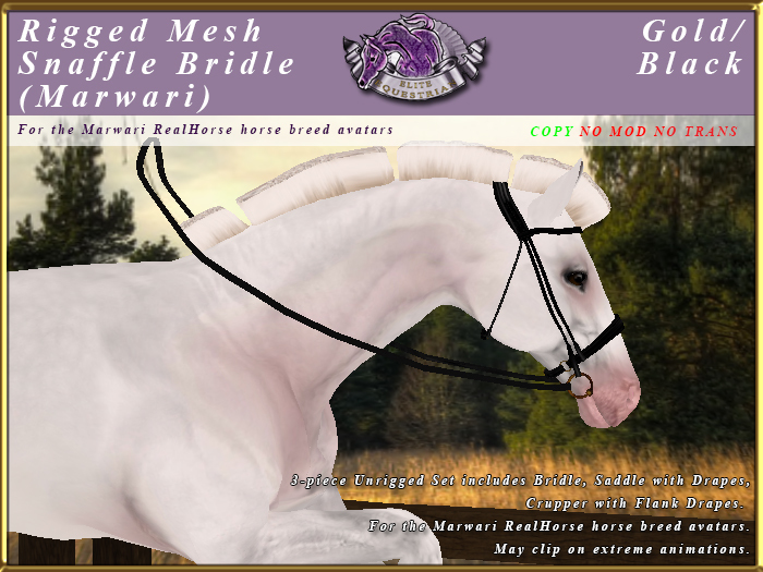 *E* Rigged Snaffle Bridle [BOXED] RH Marwari gold/Black
