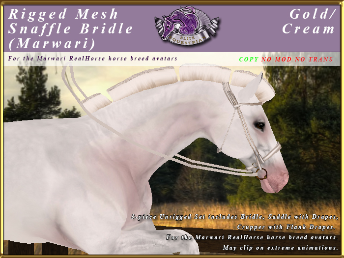 *E* Rigged Snaffle Bridle [BOXED] RH Marwari gold/Cream