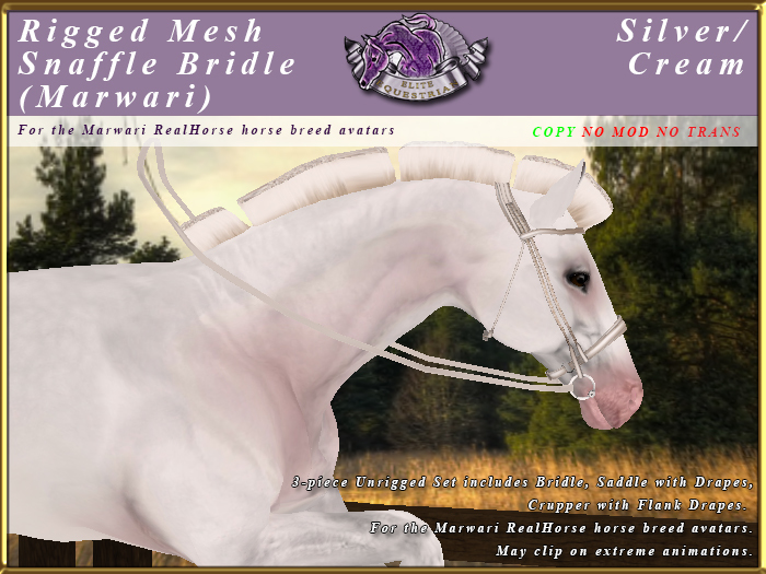*E* Rigged Snaffle Bridle [BOXED] RH Marwari Silver/Cream