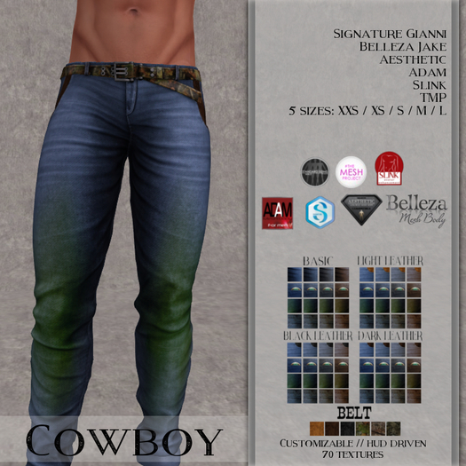 [Dixie Line] Cowboy Men's Jeans & Leather Camo Belt