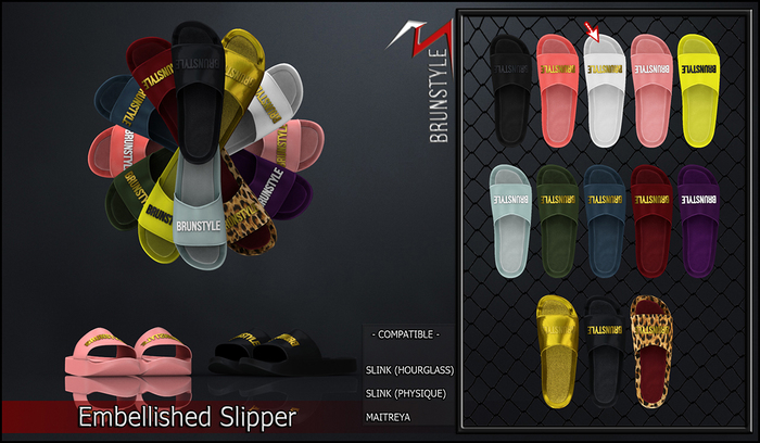 [BrunStyle] Embellished Slipper - White/Gold