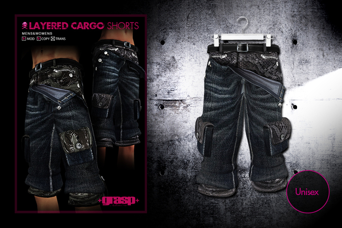 +grasp+/Layered cargo shorts/Blue+snake