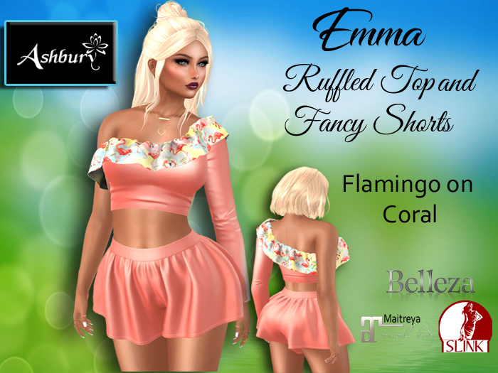 [ASHBURY] EMMA RUFFLED TOP AND SKIRT SHORTS-FLAMINGO