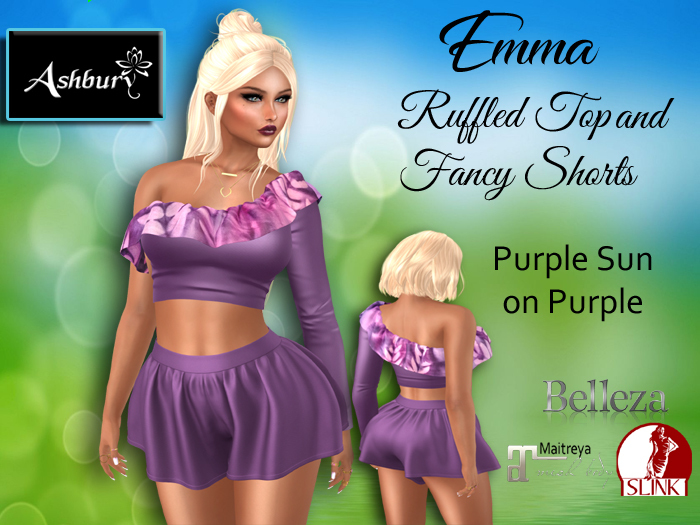 [ASHBURY] EMMA RUFFLED TOP AND SKIRT SHORTS-PURPLE SUN
