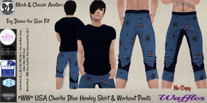 *WW* USA Charlie Blue Henley Shirt & Workout Pants