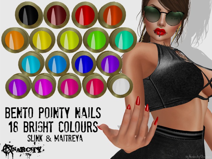 { An@rchy Ink } Bento Pointy Nails Slink & Maitreya - brights
