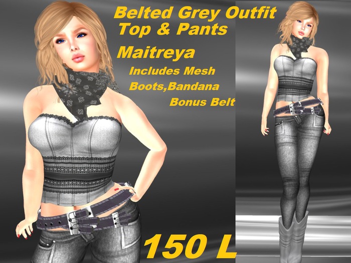 Belted Grey western Outfit      Maitreya