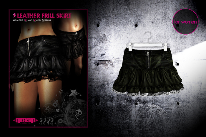 +grasp+/Leather frill Skirt/Olive
