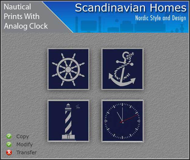 Nautical Prints With Analog Clock