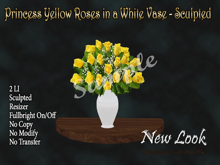 Princess Yellow Roses in a White Vase - Sculpted 2 LI Resizer and Fullbright Option