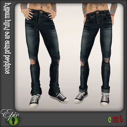 *Epic Men* Distressed Wrinkled & Ripped Denim {Light Vintage}