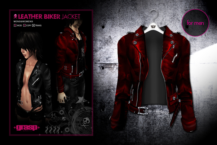 +grasp+/Leather Biker Jacket/Red/Mens