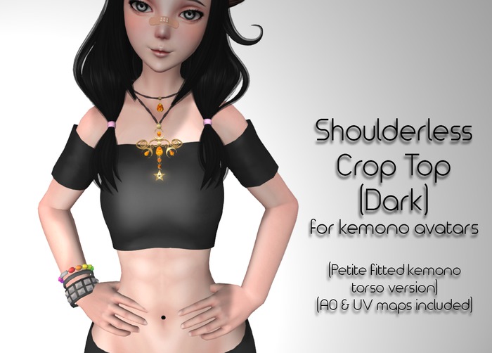 LMF Fitted Kemono Torso Shoulderless Crop Top (Petite) (Dark)