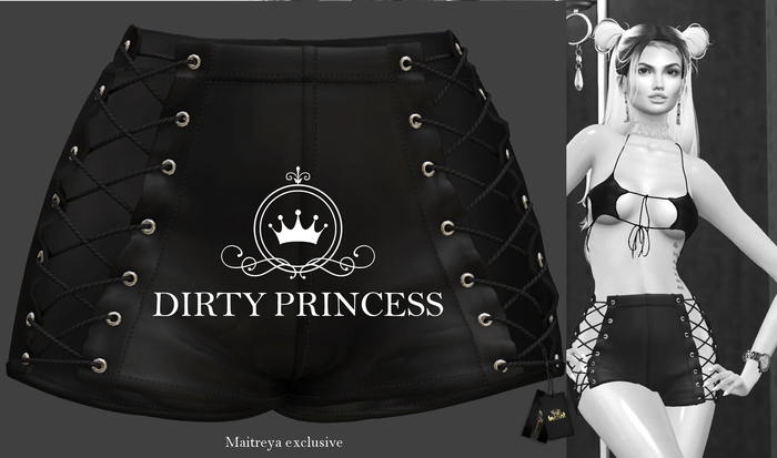 DIRTY PRINCESS- All Hail Me Princess Shorts- PITCH BLACK