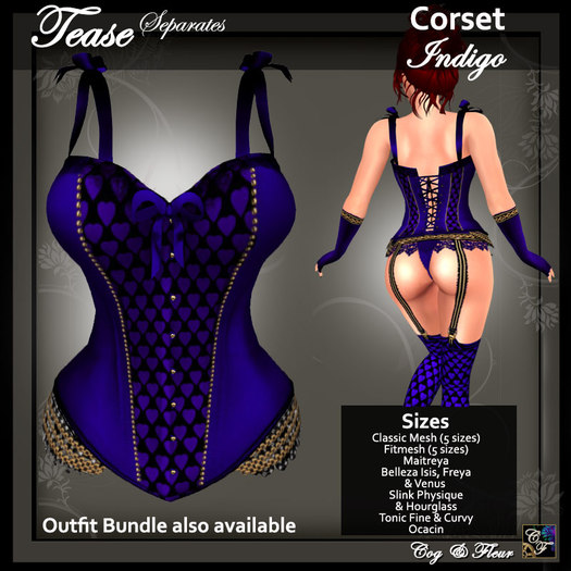 C&F Tease Burlesque Corset - INDIGO