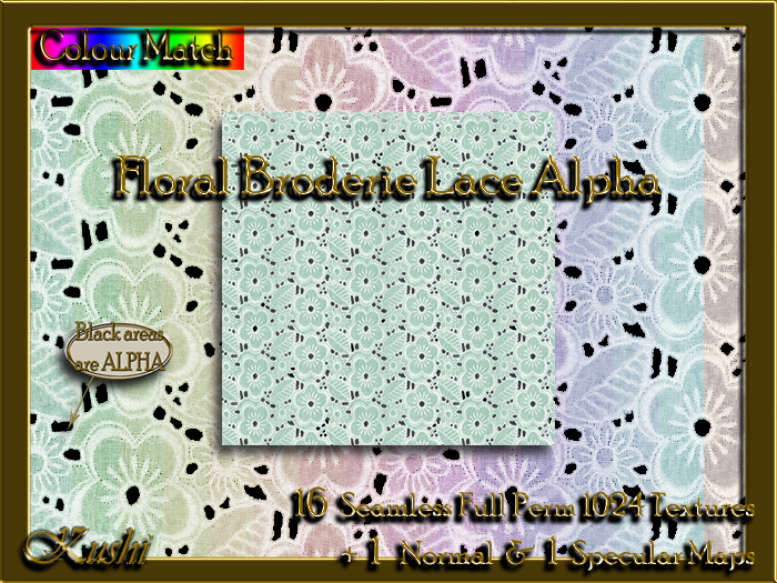 !Kushi! FloralBroderieLaceALPHA Textures -WEAR TO UNPACK