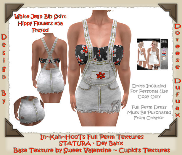 OVERALL WHITE JEAN FREYED  #5A HIPPY DAISY BLACK OUTFIT & FP TEXTURE