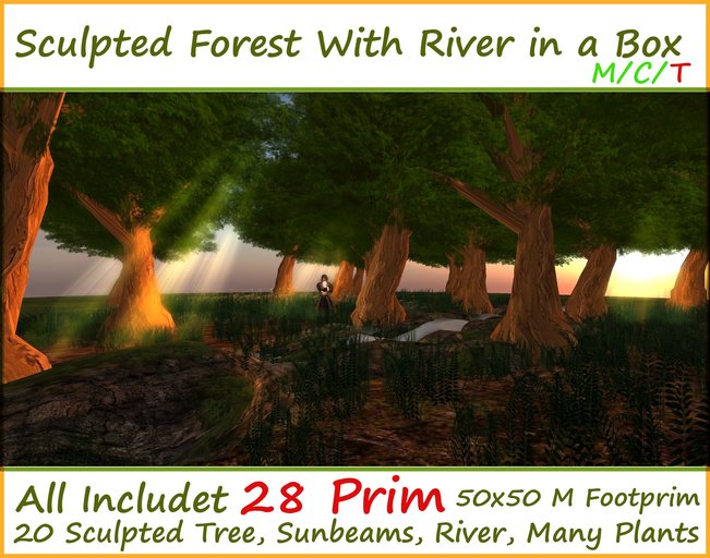 Complete Forest with River and 20 Sculpted Trees All Includet 28 Prim