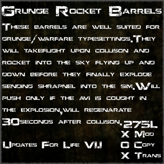 Second Life Marketplace - Grunge Rocket Exploding Barrels V1.1