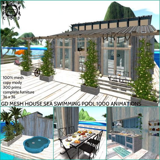 GD MESH HOUSE SEA SWIMMING POOL 1000 ANIMATIONS