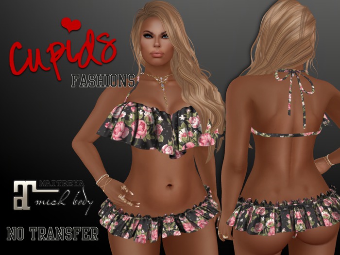 *CF* RUFFLE BIKINI SET MAITREYA BLACK FLORAL