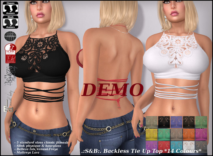 .:S&B:. Backless Tie Up Top *14 Colours* Demo