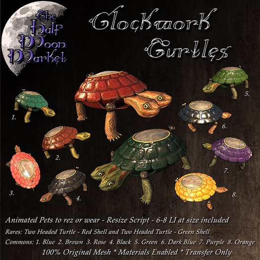 The Half Moon Market - Clockwork Turtles - Two Headed Red RARE
